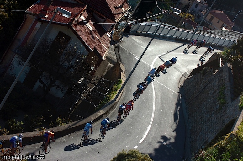Milan-San Remo, the first cycling monument of the year is this Saturday. Pictured here is the tricky Poggio descent in the final 6 km where the race is often decided.