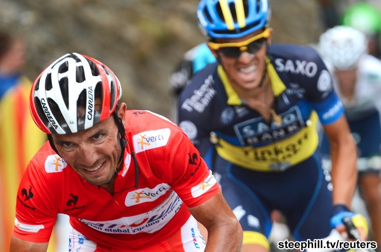 Joaquim Rodriguez (Katusha) still has the leader's jersey after the stage 11 40 km ITT. And now after his stage 12 win, he leads Alberto Contador by 13s.